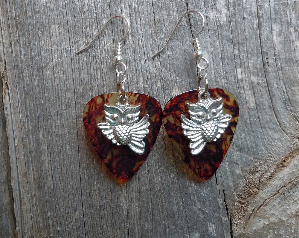 Flying Owl Guitar Pick Earrings with Surgical Steel Hooks – Unique Music Jewelry  