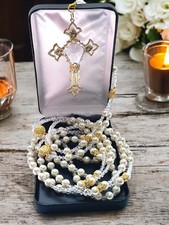 Non Catholic Ivory Crystal Pearls Wedding rosary , Wedding Lasso, Lazo De Boda
