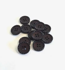 12 Buttons Pearlized Black Brown Rim Plastic 4-Hole Sew Sewing 15 mm #BK35