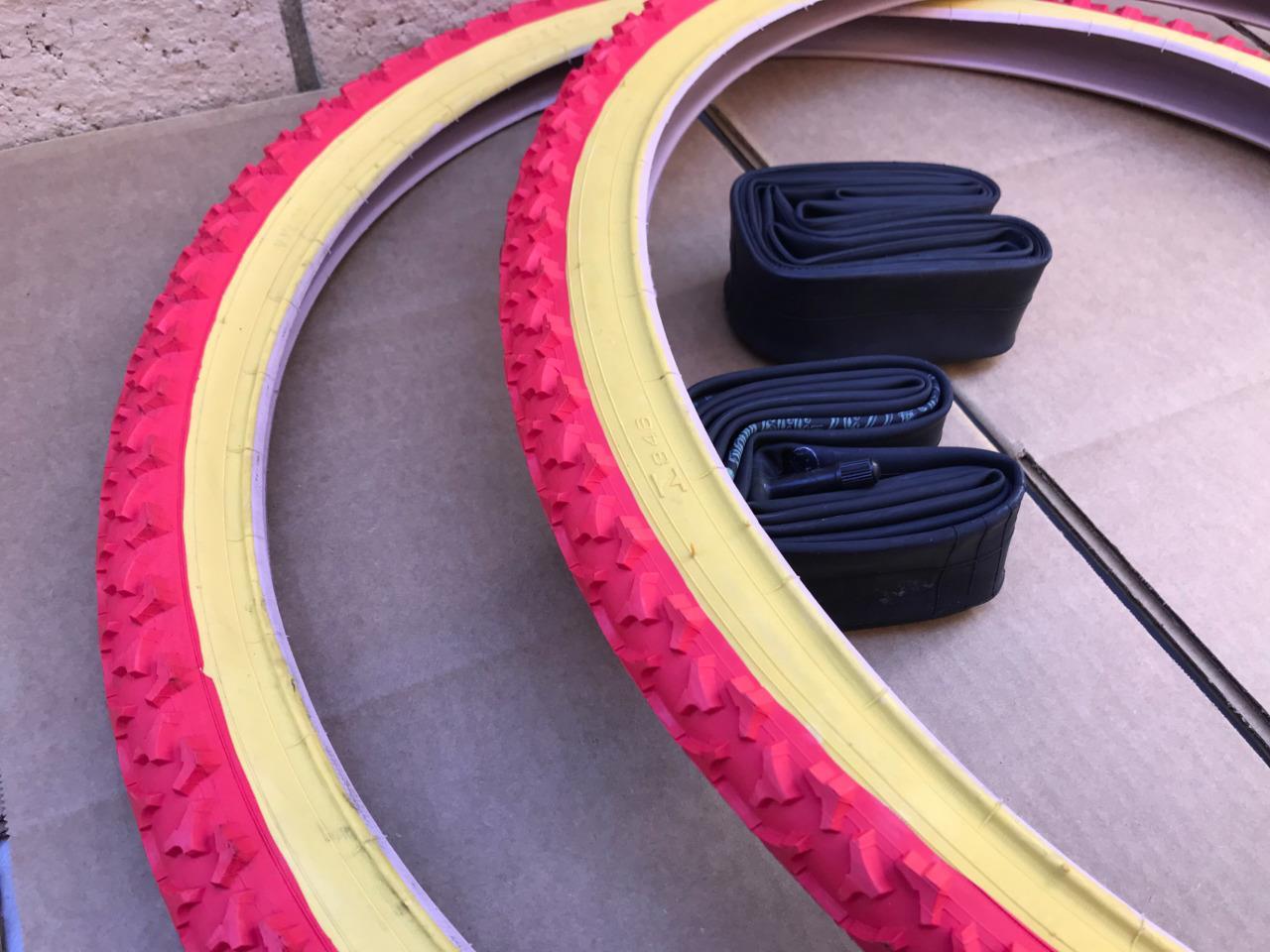 PAIR of 26" Red Gumwall BMX CRUISER Bicycle Mountain Bike Tires & Tubes 26X1.75