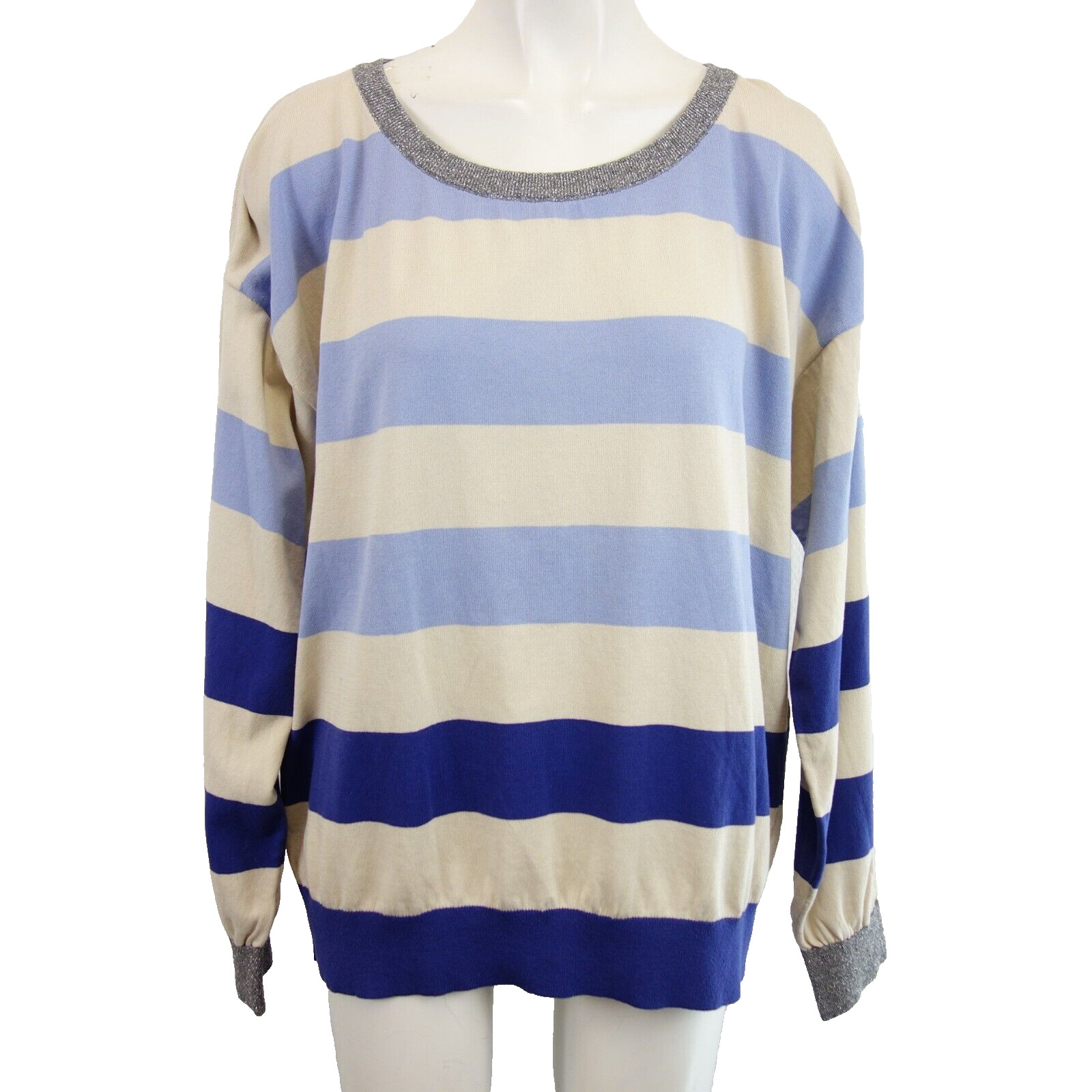 Пуловер LAUREL Damen Feinstrick Blau Бежевый Gestreift Baumwolle Laurél Gr 46 3XL