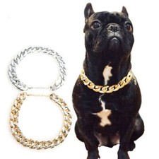 Adjustable Dog Collar Cat Pets Cuban Link Thick Chain Necklace Plated Gold Gift