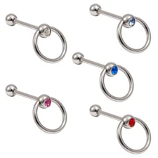 Tongue Ring Door Knocker 14G 12mm Surgical Steel CZ Jewel 5pc