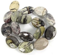 AAA 25x18mm Natural Silver Leave Agate Faceted Oval Beads 16"