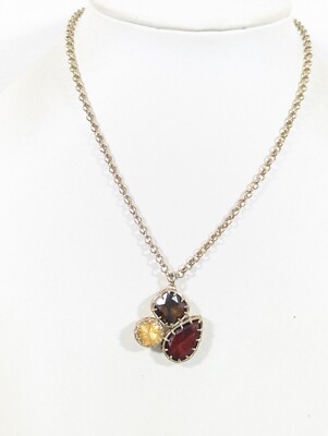 Banana Republic Brown Yellow Crystal Bezel Pendant Gold tone Necklace BOHO 18 in