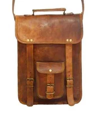 Handmade goat leather messenger Cross-body Satchel Vintage Genuine Brown bag