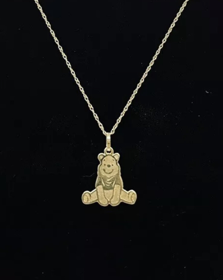 10kt Yellow Gold Winnie the Pooh Disney Pendant Kids Necklace, 18