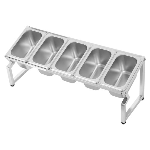 Estante de especias de acero inoxidable, organizador de condimentos para salsa ingredientes soporte para frutas 5 sartenes - Imagen 7 de 18
