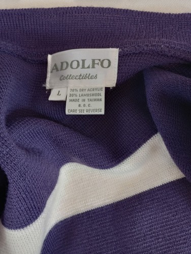 Vintage Adolfo Collectibles Cardigan Women's Large Sweater Blue & White Stripe - Picture 3 of 9