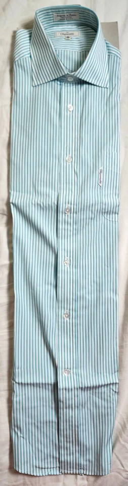 Camisa Faconnable Abotonable Para Hombre Verde Rayas Talla 4 16R 100% Algodón Foto 2 de 4