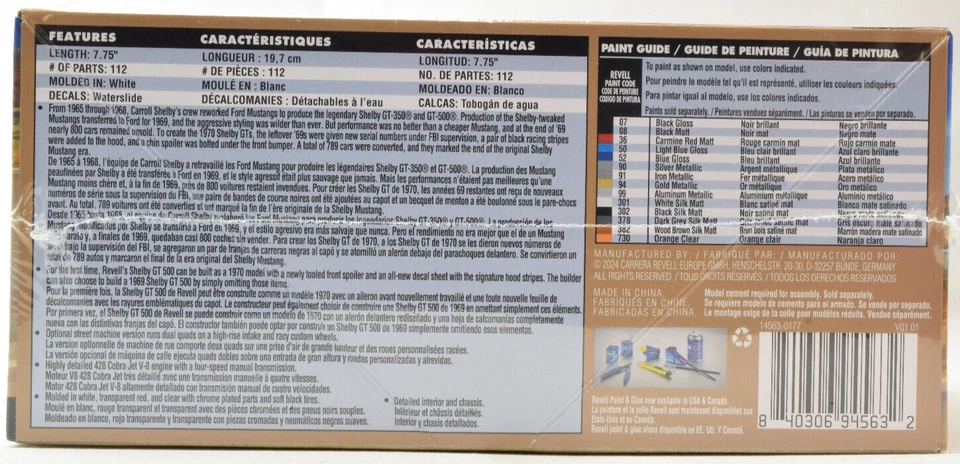 Revell 1970 Shelby GT-500 Ford Mustang 1/25 Scale Plastic Model Car Kit 14563 - Image 2 of 4