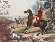 Gravure gouachée, chasse de C. Vernet " Le chasseur à l'affut"