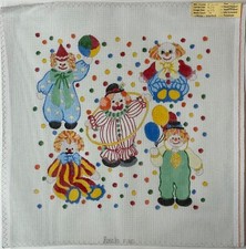 Rosalie Hand-Painted CIRCUS CLOWNS Clown Needlepoint Canvas 11 1/2" sq. 18-mesh