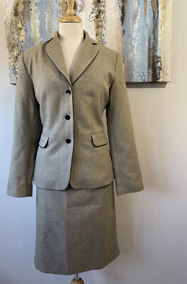 BLACKER BY STANLEY BLACKER  Oyster Gray Black Elegant  Skirt Suit Size 12
