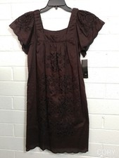NWT Ladies MOSSIMO EMBROIDERED DRESS Size XS Brown 100% Cotton Short Sleeves NWT