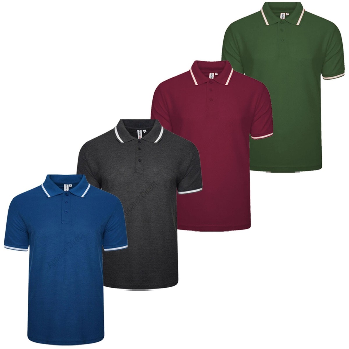 4 Pack Mens Polo Shirt Short Sleeve Tipping Plain Pique Top