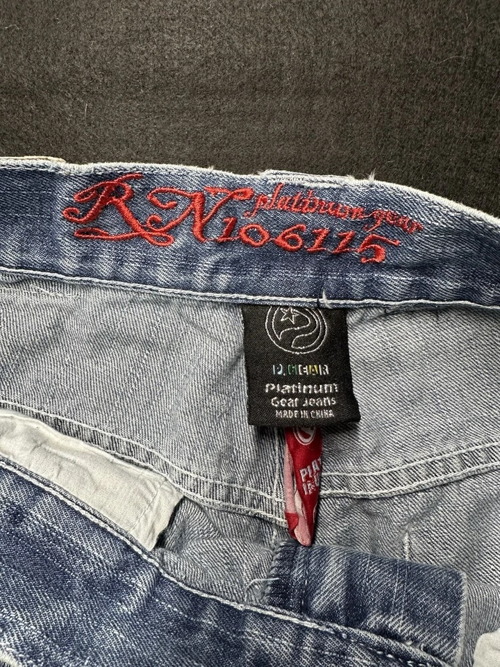 Pantalones Cortos Platinum Gear Hombres 34 Azul Denim Jean África Bordado Bermudas Foto 3 de 4