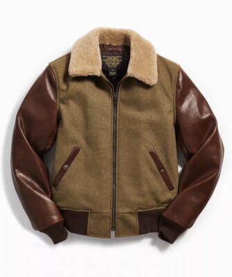 DISCONTINUED Schott NYC B-15 #793 Olive Jacket Leather & Shearling Size Medium