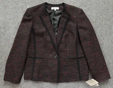 NWT KASPER Women 18 Black Red Knit Business Blazer Single Button Lined