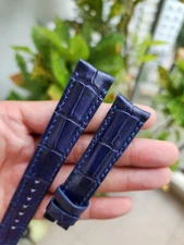 Size 21/18mm Navy Blue Genuine Leather Skin Watch Strap Band CURVED END