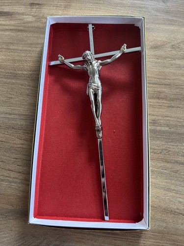 (NEW) Vintage INRI Bronze Wall Crucifix Cross Jesus Christian 10” Silver And. Go