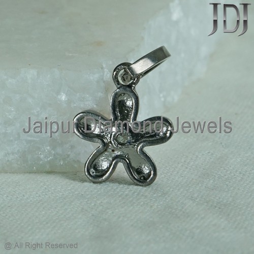925 Sterling Silver Natural Pave Diamond Flower Shape Enamel Pendant Jewelry - Picture 8 of 10