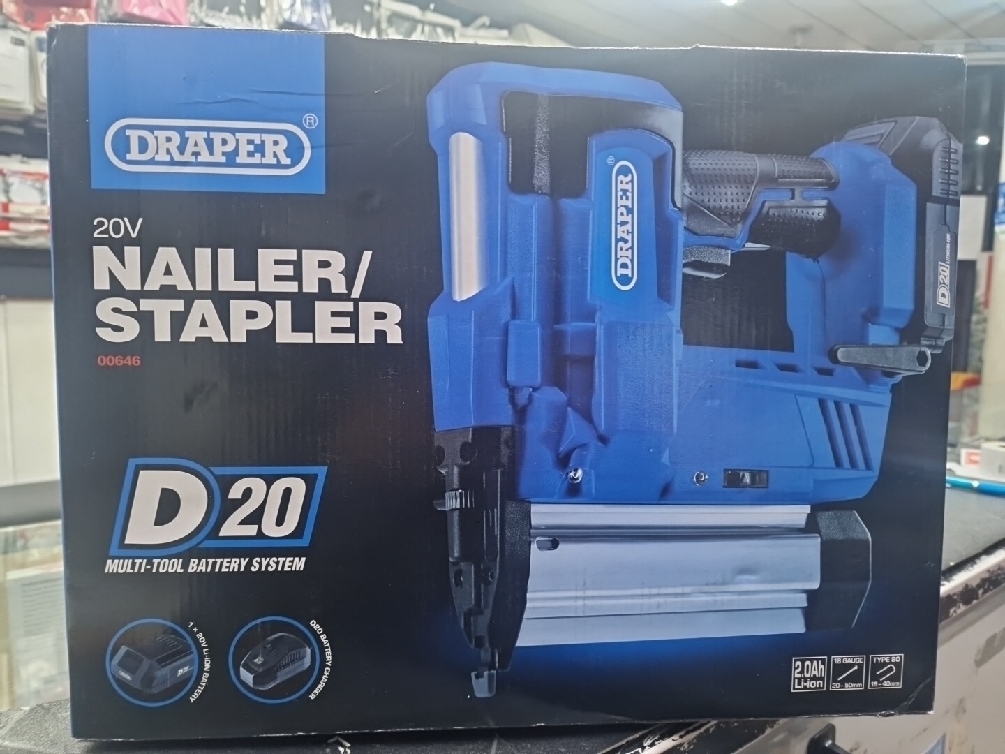 Draper D20NSSET D20 20V 18 Gauge Nailer Stapler with 1 x 2.0Ah Battery