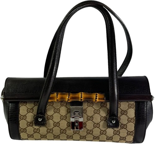 バッグ GUCCI GUCCI 189885 Logo Ribbon Enamel Leather Black Women's Handbag