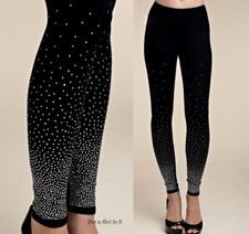 New VOCAL Womens CRYSTAL BLING BLACK STRETCH DIAMOND LEGGINGS PANTS S M L XL