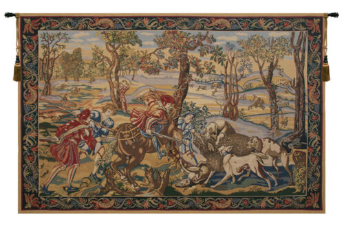 Hunt of the Boar Belgian Medieval Hunting Scene Woven Tapestry Wall Hanging - Picture 1 of 6