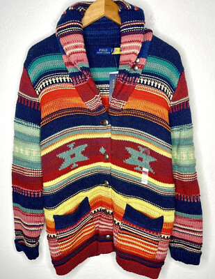 $848 Polo Ralph Lauren Large Hand Knit Beacon Cardigan