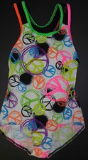 NWOT Axis Gymnastic Dance Racer Back Leotard Multi Color Peace Signs Girls XLC