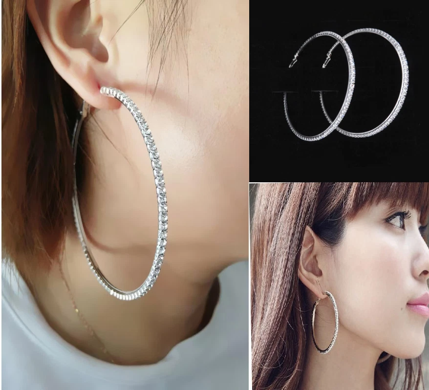 Crystal silver shop hoop earrings