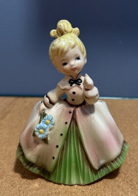 Vintage INARCO E-871 Ceramic Planter Vase Rare Girl in Green Dress Flowers 5.5 