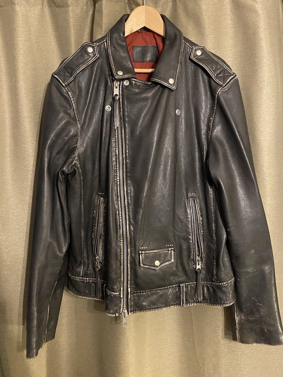 ALL SAINTS HAWLEY Leather Jacket Black Mens Biker XL Moto