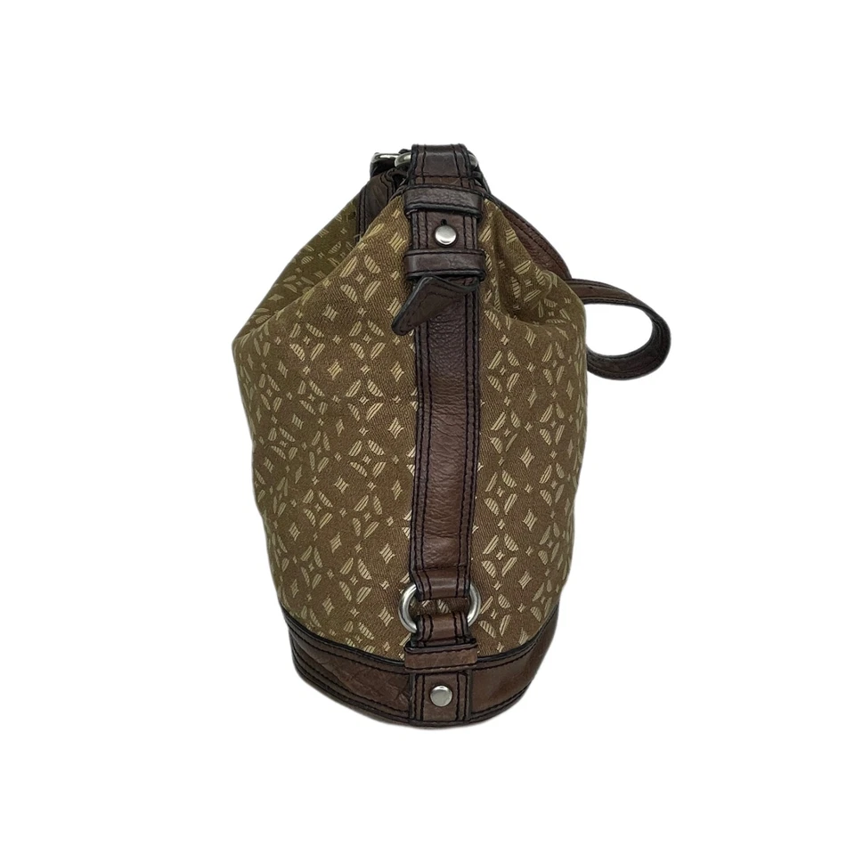 Fossil 大号 Maddox 棕色皮革印花帆布桶流浪汉单肩包钱包 — 第 4/4 张图片