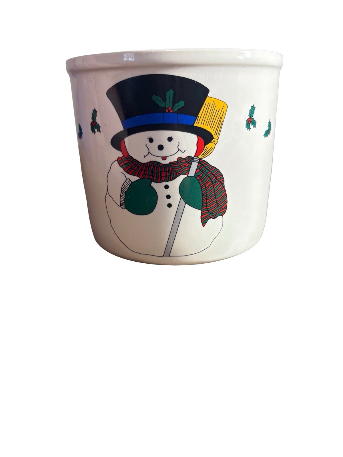 Vintage 1988 Inarco Holiday Christmas Snowman Holly 4.5” Pot