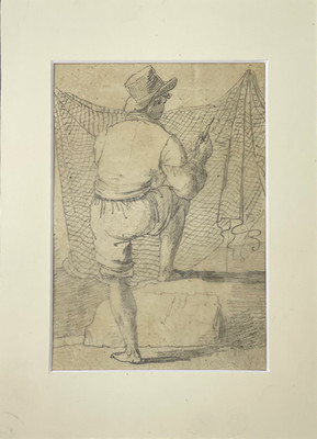 Frühes 19. Jh. Bleistiftstudie eines Fischers auf Wasserzeichen J Whatman Papier