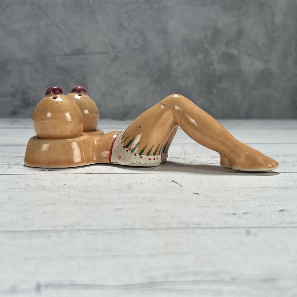 1940s Japanese risqué lady-legs salt & pepper shakers — the kind of vintage barware that instantly becomes the most-talked-about thing on your table.