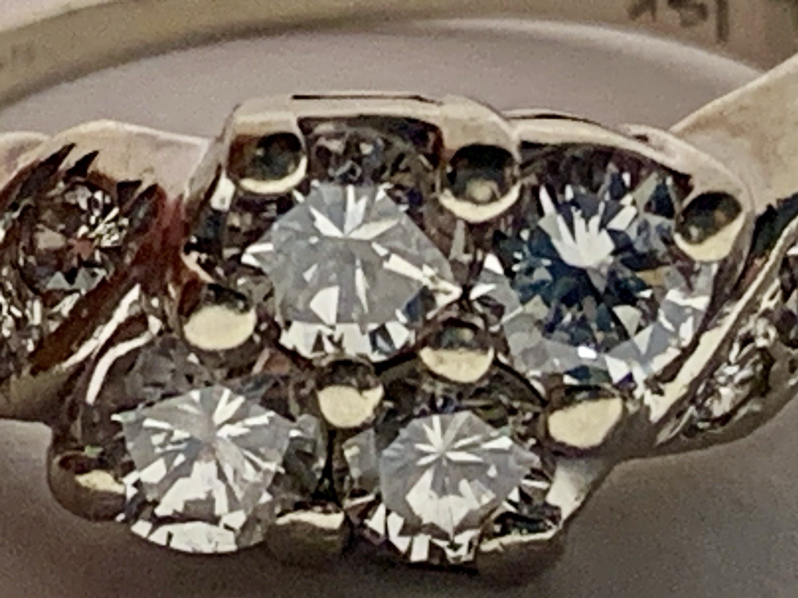 Diamond Ring Cluster Solid 14k White Gold Vintage… - image 7