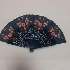 Spanish-made Black Floral Folding Fan Abanico, Lace Carving, Elegant