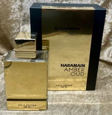 Haramain Amber Oud Gold Edition EDP Empty No Perfume Bottle 4.2 Fl. Oz. With Box