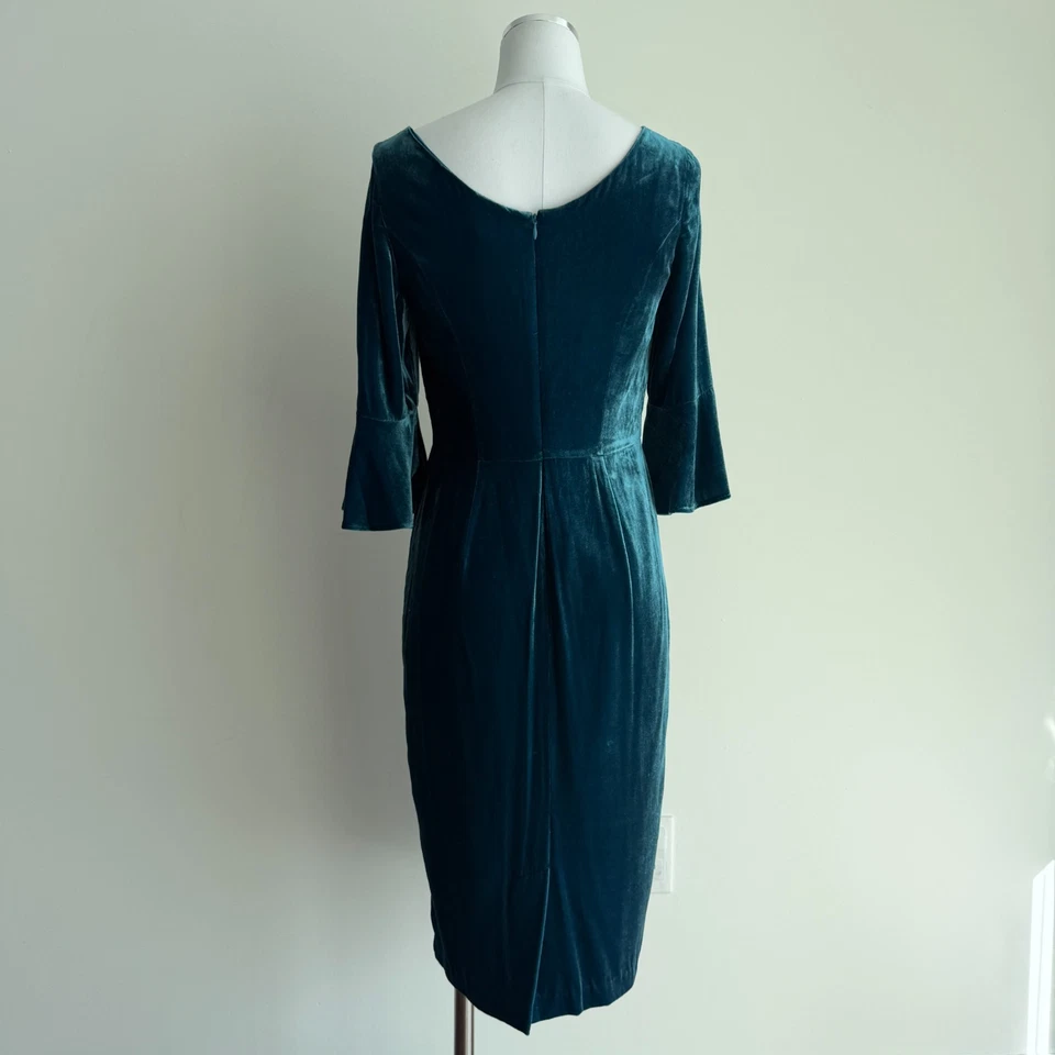 Boden платье 4R синий бархат бирюзовый трепетать рукав шелковая смесь шикарный старые деньги шик - Изображение 3 из 4