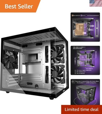Gaming PC Case with 270° View, 3 Pre-Installed Fans & Powerful Cooling System