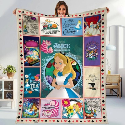 Alice In Wonderland Blanket Mad Hatter Cheshire Cat White Rabbit Fleece Blanket 