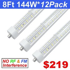 12 Pack 144W 8 Foot LED Shop Light T8 Single Pin FA8 8FT LED Tube Light 8' Bulbs