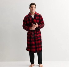 Kohl's Men's Red Black Plaid Fleece Robe Belted Collared Long Sleeve Size S