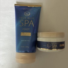 New 2pc Set Bath Body Works True Blue Spa Hand Scrub Foot Cream Shea Butter