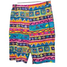 Vintage 90s Side x Side Kids Shorts Neon Geometric Print Size 14 Made in USA