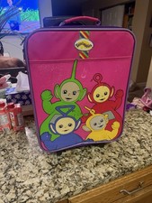 Vintage Teletubbies Character Rolling Suitcase Vinyl Pink/Purple Kids